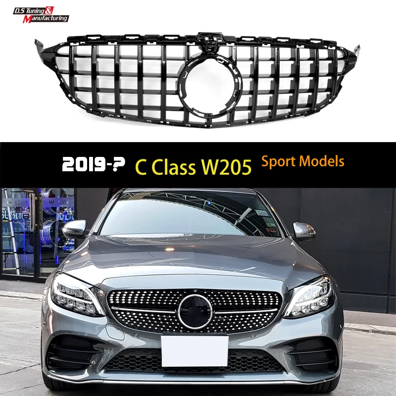 

Panamericana Grille Front Bumper Fit for Mercedes 2019- C Class W205 C205 A205 S205 ANG Package & Avante Garde (Fit for Camera)