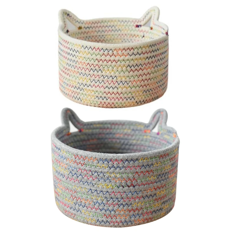 

Cat Ear Desktop Basket Handwoven Cotton Rope forClothes Storage Basket Organizer