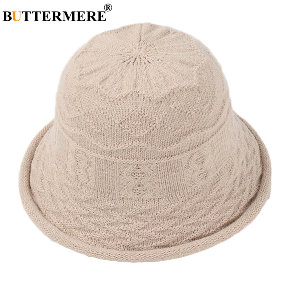BUTTERMERE Yellow Women Hat Knit Bucket Hat Womens Harajuku Ladies Solid Autumn Winter Fisherman Hat