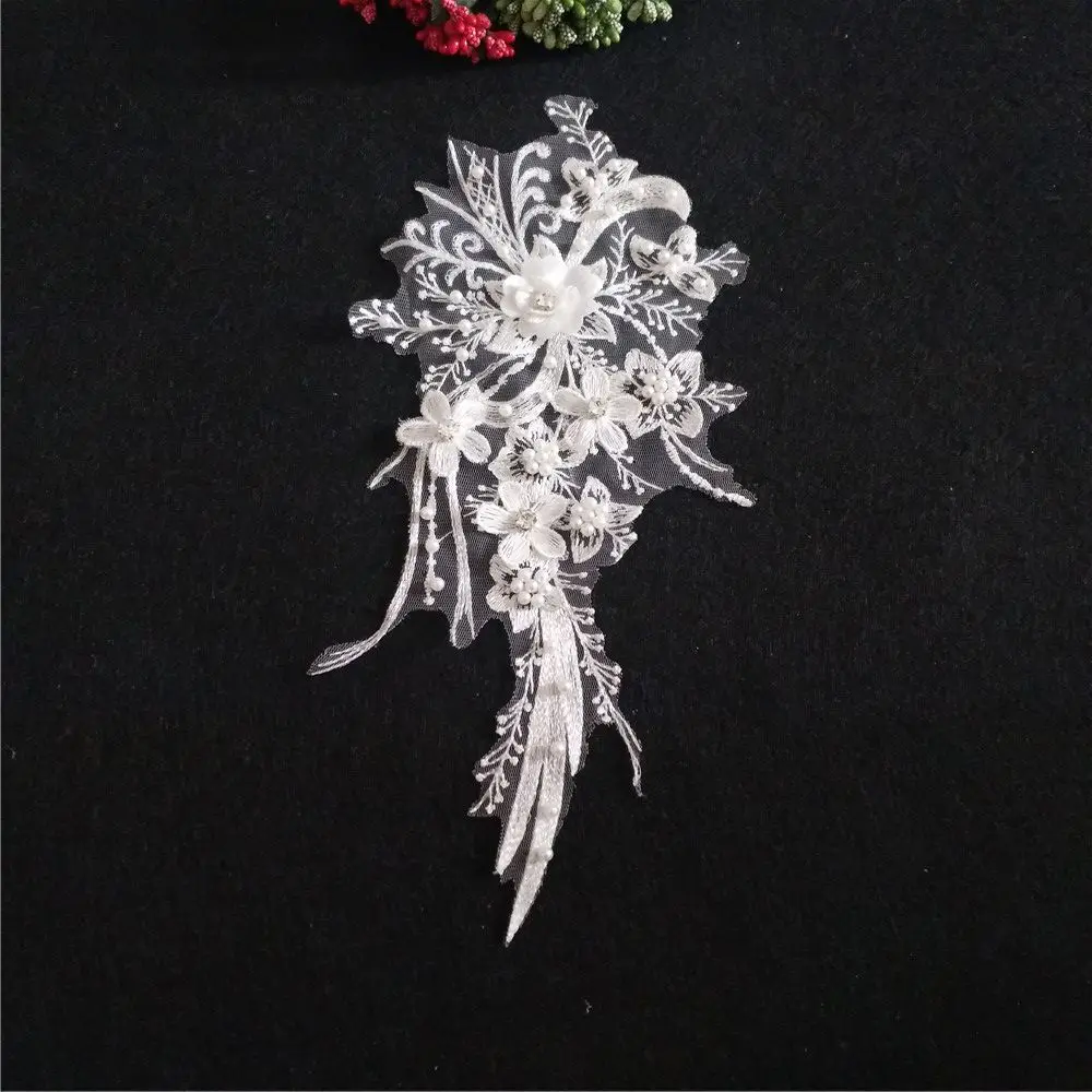 White embroidery lace garment decoration ABS pearl rhinestone 3D three-dimensional flower sewing DIY craft supplies accessories | Дом и сад