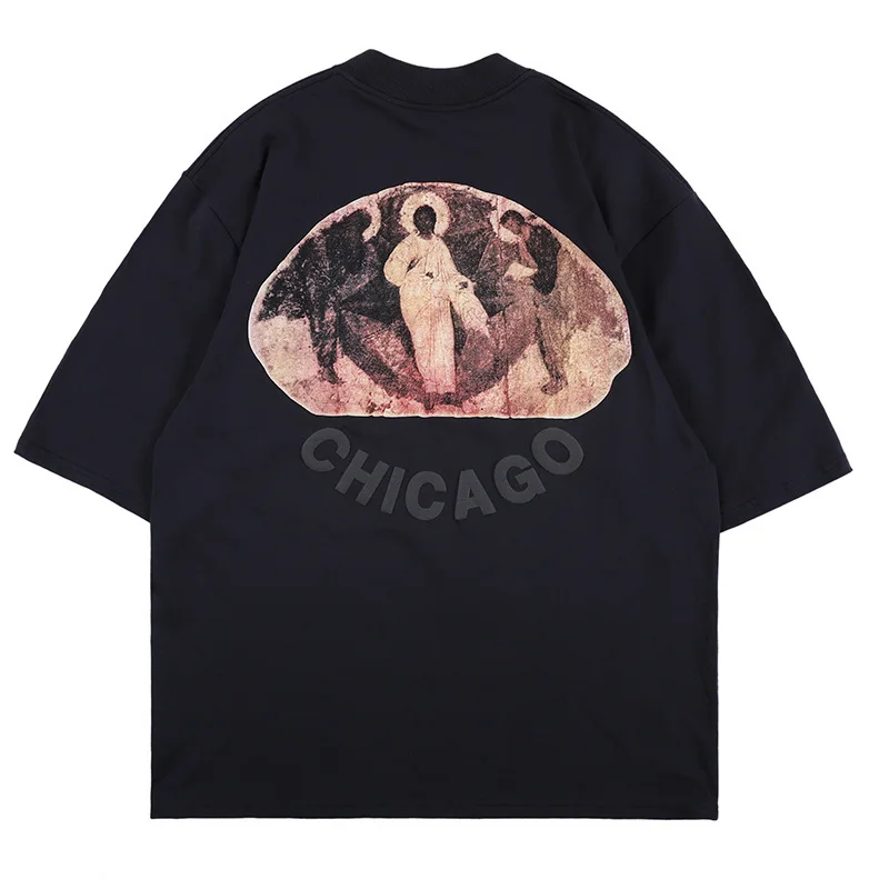 

Kanye American hip hop Street print T-shirt hip hop oversize mural print loose T-shirt short sleeve