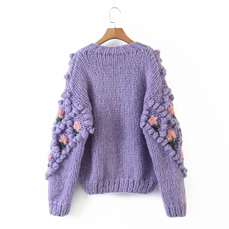 

Women Cardigan embroidery Knitted Sweater Befree Harajuku Flower Pull Femme Hiver Leisure Time Coat Truien Dames Autumn