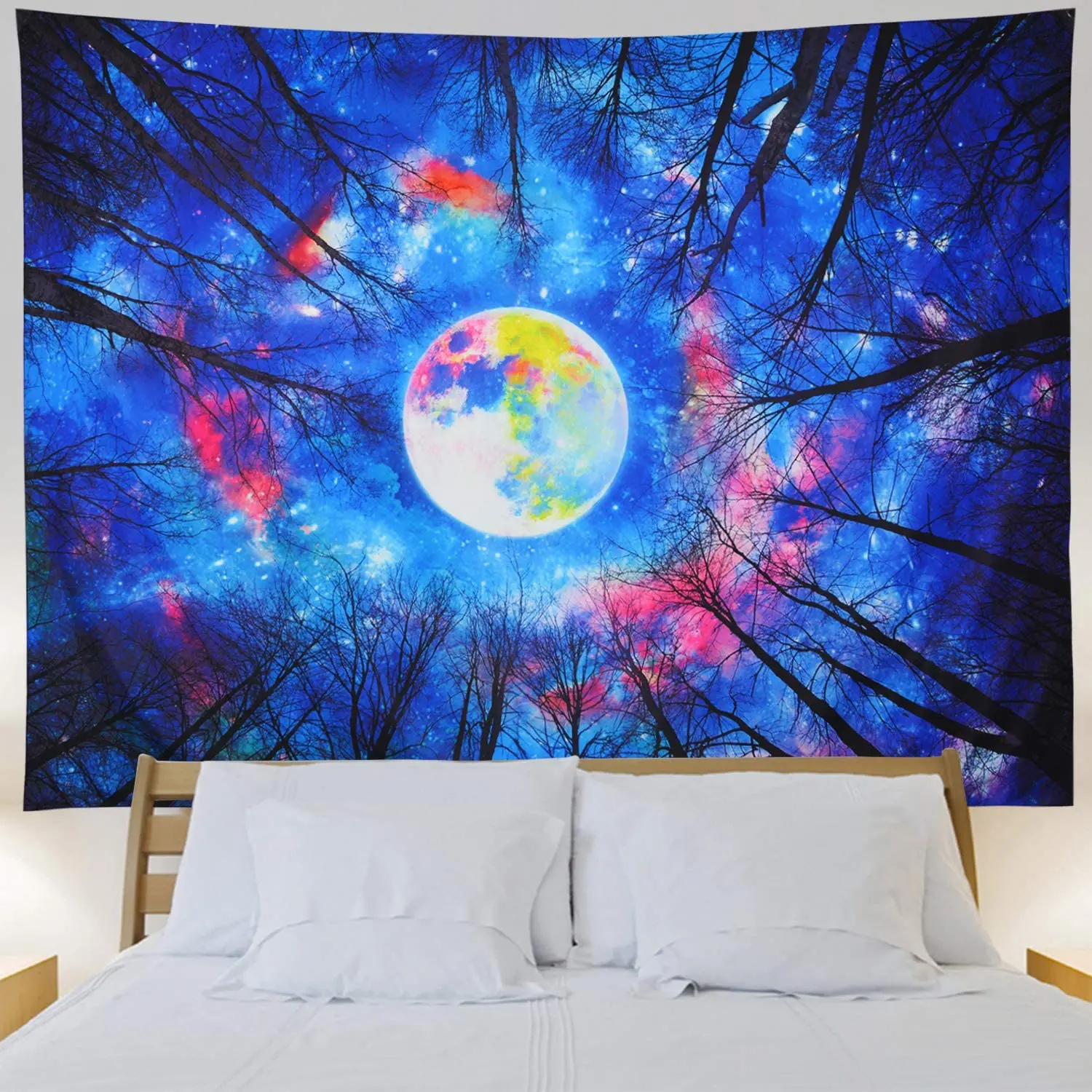 

Forest Trees Tapestry Trippy Moon Tapestry Galaxy Sky Tapestry Colorful Starry Night Tapestry Wall Hanging for Living Room Tapiz