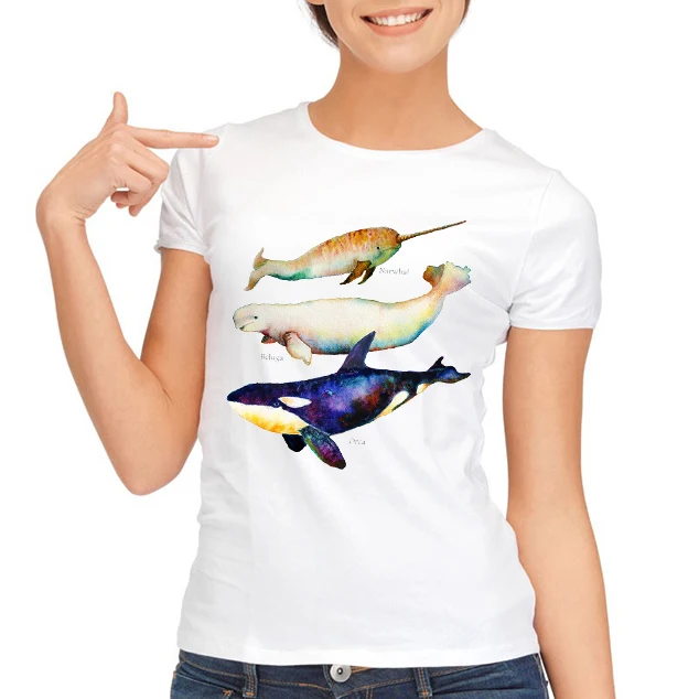 Летняя новейшая Дизайнерская футболка с принтом акварельных китов хит продаж