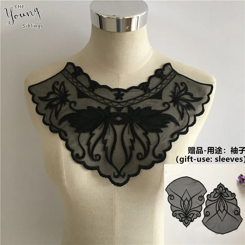 2PCS SALE Кружевной воротник шитье Кружева декольте изысканное платье швейная ткань вышивка DIY аппликация на одежду Черный - Цвет: 2PCS SALE