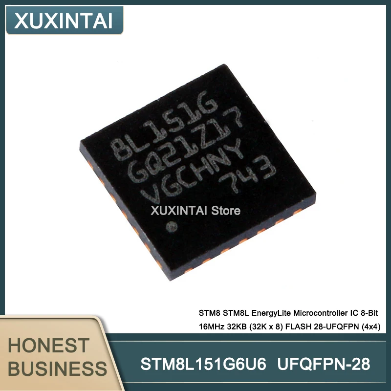 

10Pcs/Lot STM8L151G6U6 STM8 STM8L EnergyLite Microcontroller IC 8-Bit 16MHz 32KB (32K x 8) FLASH 28-UFQFPN (4x4)