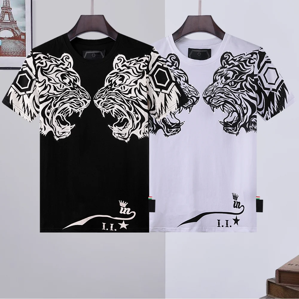 

Plein Brand T Shirt Men Cotton Tiger Print T-shirt Casual O-Neck Short Sleeve Top Tees Streetwear Summer Wear Men Clothing