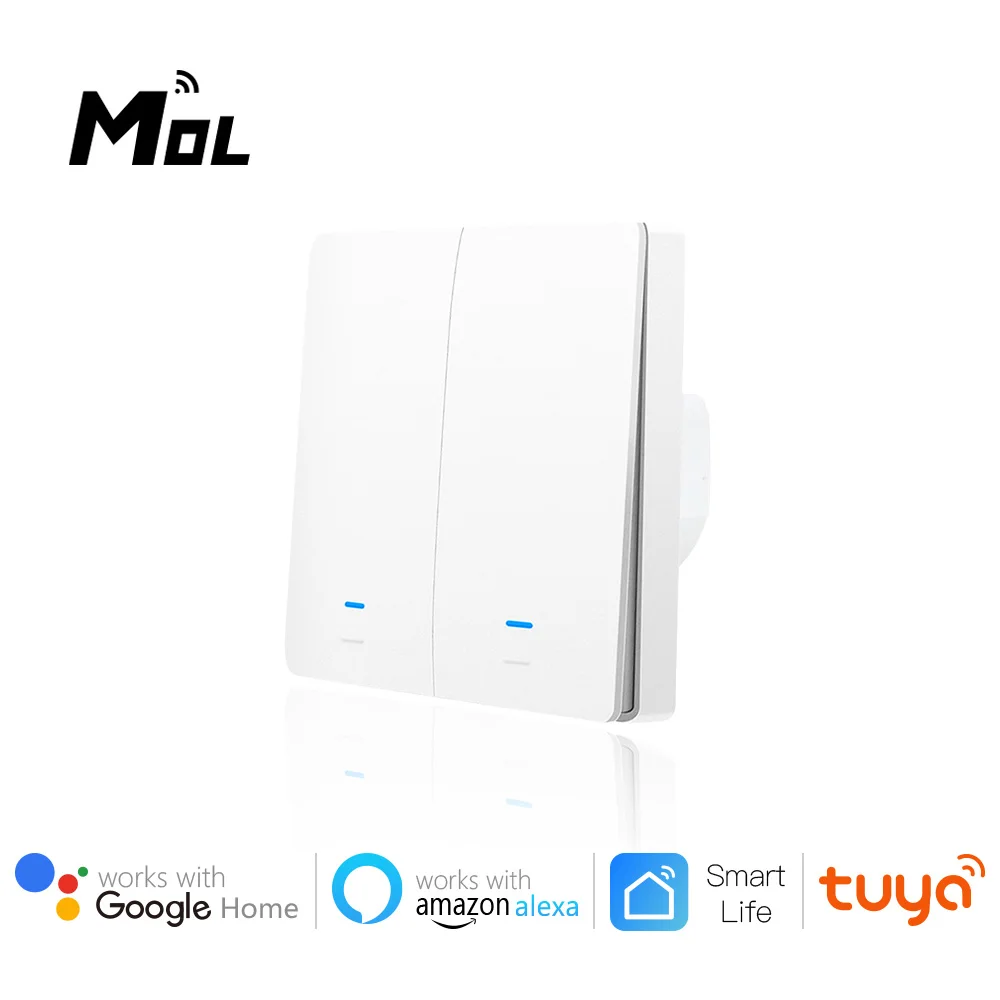 Tuya Интеллектуальный переключатель Wi-Fi 86 ЕС светильник работы с Alexa Google Home 2 gang 2200