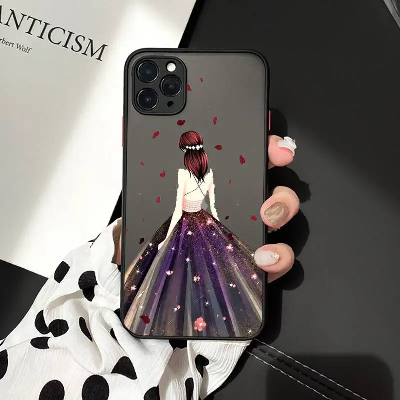 

Dress wedding girl Phone Cases Matte Transparent for iPhone 7 8 11 12 s mini pro X XS XR MAX Plus cover funda