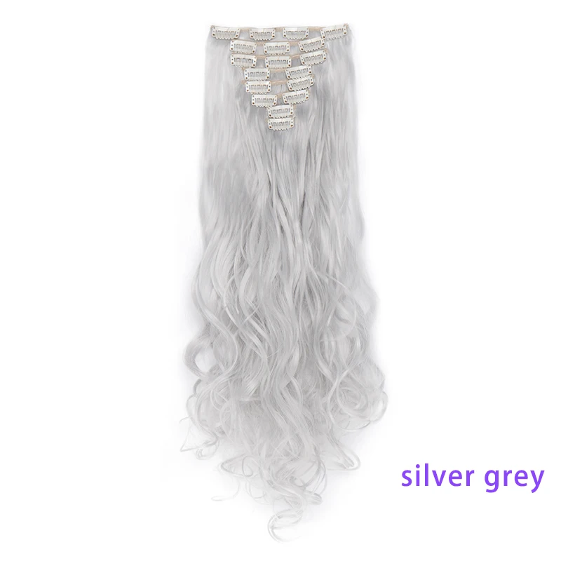 silver gray S-noilite 24 дюймов 18 зажимы длинные вьющиеся накладные волосы на застежке, 8 шт./компл. высокое Температура волокна шиньоны Синтетический зажим для наращивания волос - Цвет: silver gray