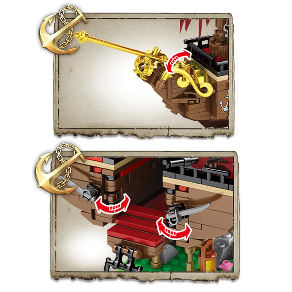 

522Pcs Nautical Treasure Hunt The Pirate Ship Building Blocks Village Boat Adventure Movie Bricks Toys Gifts For Children Kids