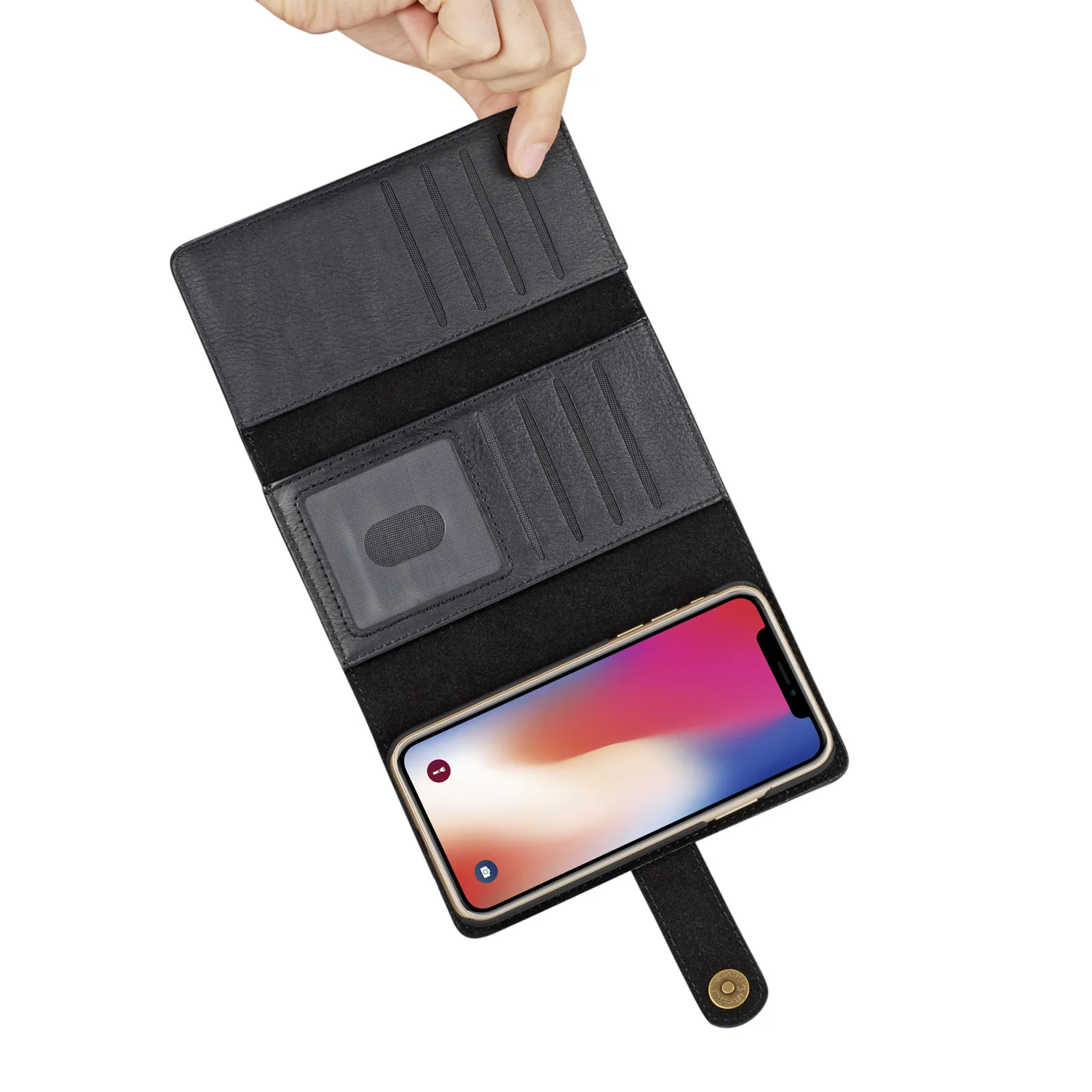 Трехслойный чехол кошелек с несколькими отделениями для карт кожаный телефона