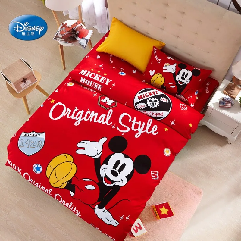 Disney Red and Black Mickey Minnie Mouse Cartoon Print Duvet Bed Cover Pillowcase Bed Sheet 3/4 Girls Boys Gift Bedroom Decor