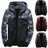 50hotmens camouflage print patchwork bomber jacket casual hooded zipper pocket coat trend korean style mens jacket street hip