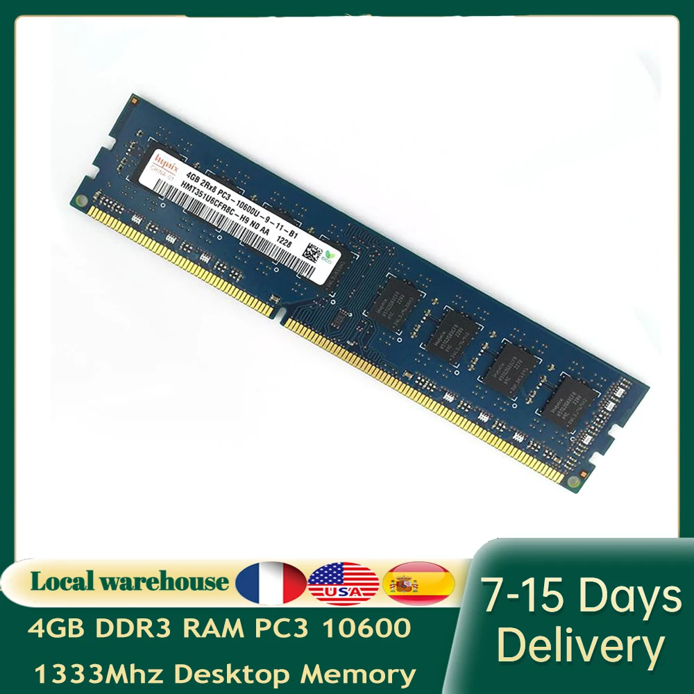 

4GB DDR3 RAM PC3 10600 1333Mhz Desktop Memory Module 240 Pin Dimm CL9 1.5V Low Density Computer Rams