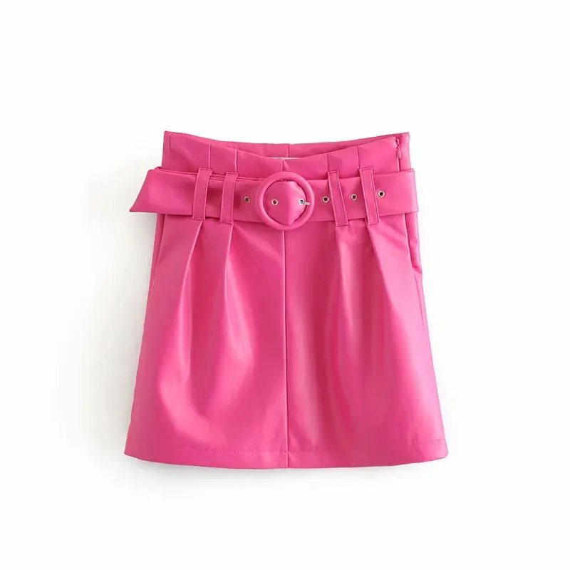 Новинка Женская прямая мини юбка с высокой талией и ремнем на молнии сбоку