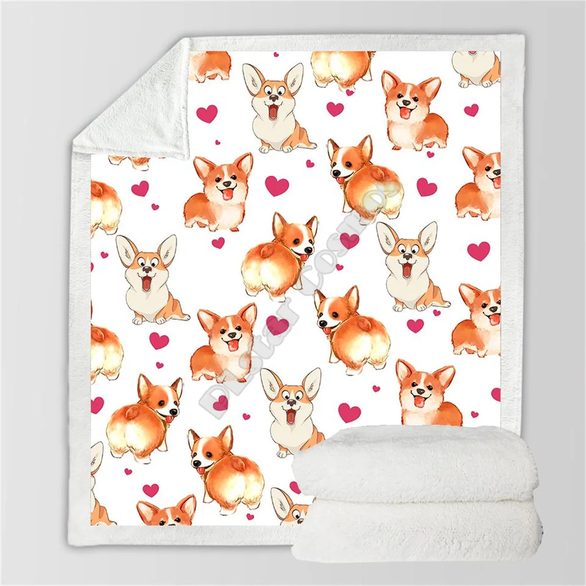 

Love Cute Corgi Cozy Premium Fleece Blanket 3D printed Sherpa Blanket on Bed Home Textiles