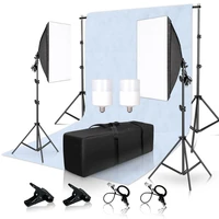 photography studio softbox lighting kit 20w led bulb 2mx3m background stand system 3mx3m white muslin backdrop video shooting