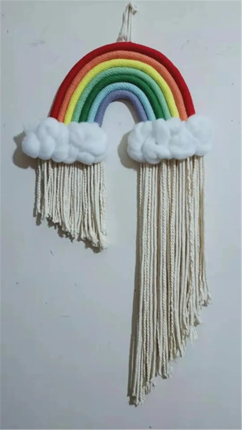 

Hot Kids Room Rainbow Tassel Hanging Decoration Handmade Woven Tapestry Scandinavian Kids Room Ornament Accessories Photo Props