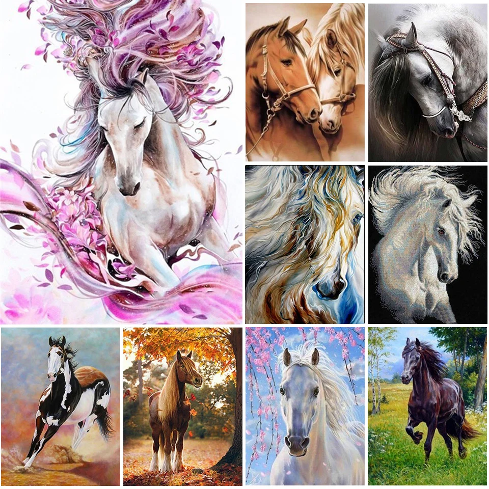 

5D DIY Diamond Painting Kits Full Round With AB Drill Horse Embroidery Diamond Mosaic Animal Art Picture Rhinestones Home Decor