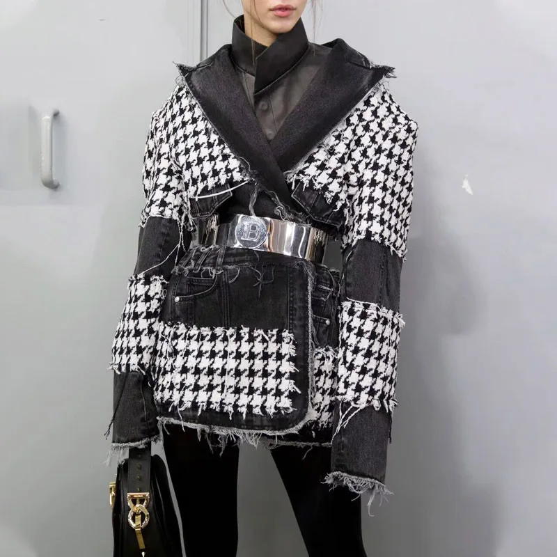 2019 модная трендовая шерстяная джинсовая куртка с узором &quotгусиная