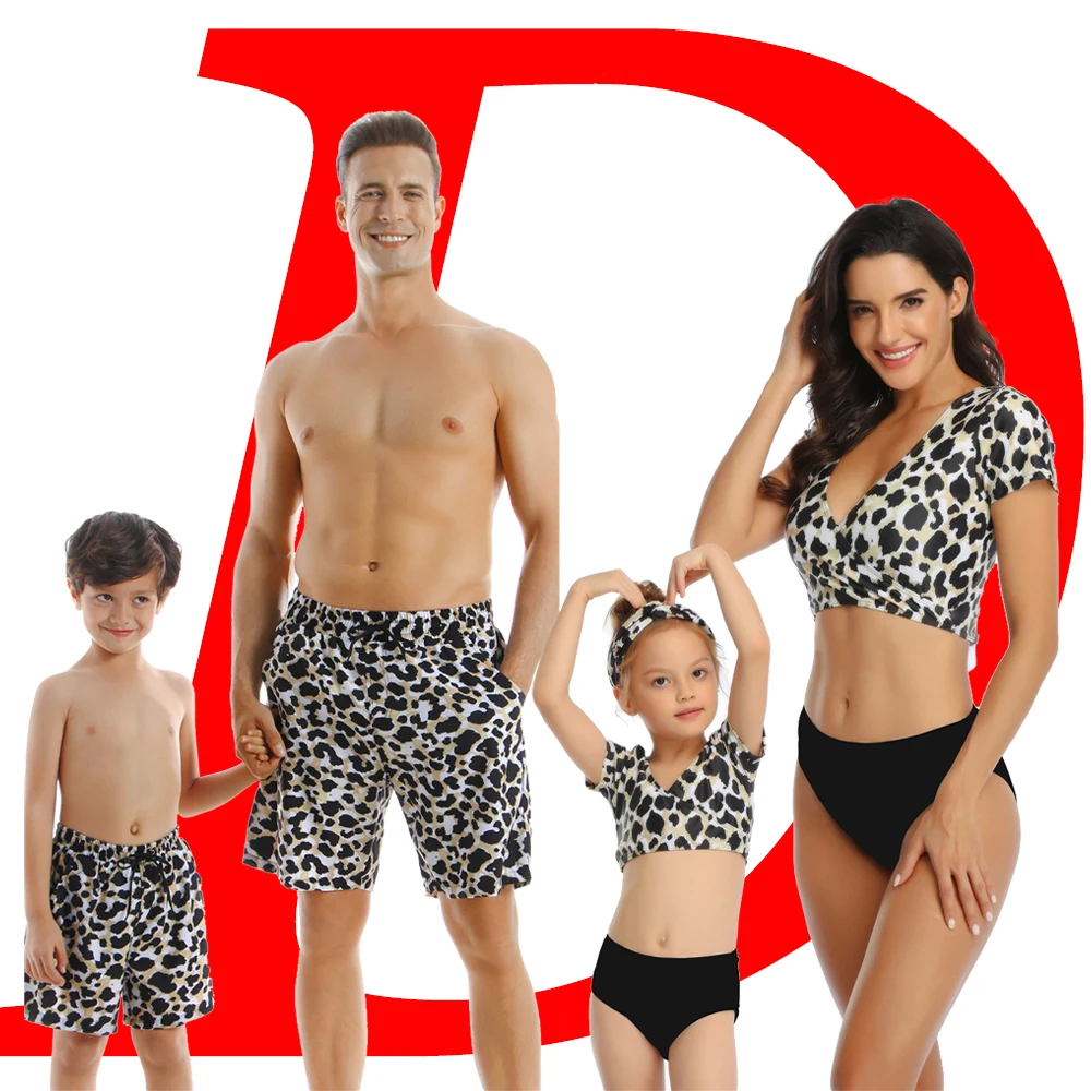 

Leopard Print Swimsuit Family Matching Look Swimwear For Mom Daughter Mommy and Me Clothes Baby Girls Bikini Dad Son Swim Trunks