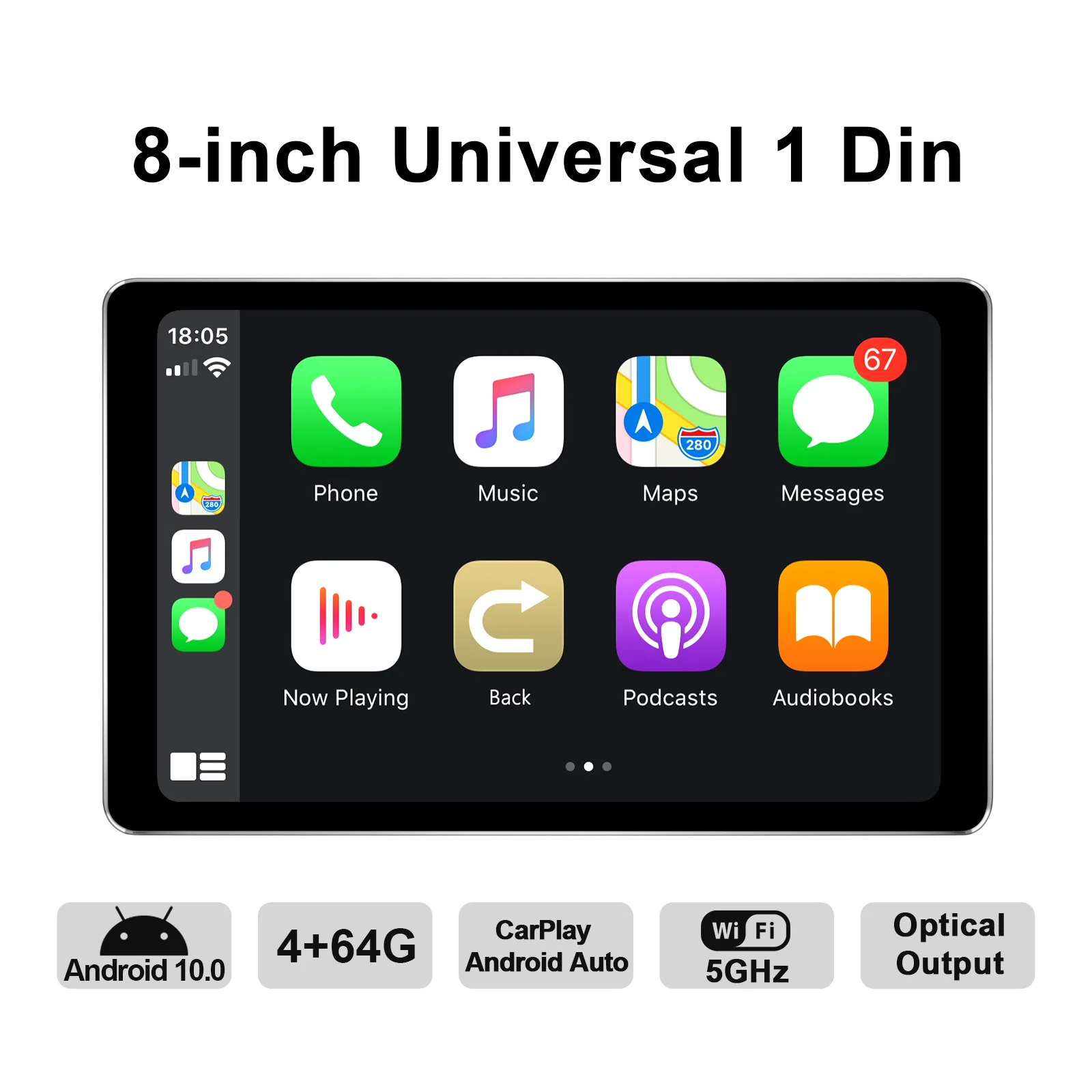 저렴한 안드로이드 10.0 자동차 라디오 8 인치 IPS 스크린 4GB + 64GB IPS 지원 4G/무선 카플레이/빠른 부팅/SWC 범용 스테레오 비디오 플레이어 BT