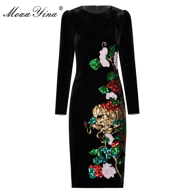 MoaaYina/модное дизайнерское бархатное платье для подиума осенне зимнее женское с