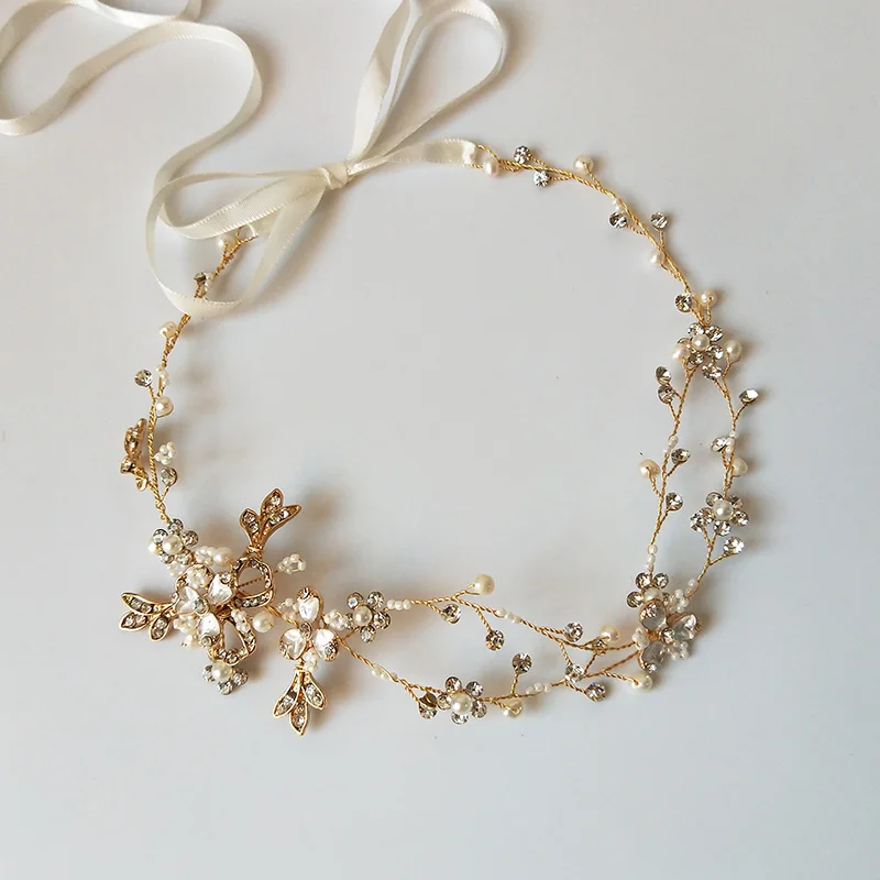 Gibsonbridal Handmade Wedding Headpiece Freshwater Pearl And Rhinestone Bride Hair Vine Accessory Women Hairbands | Украшения и