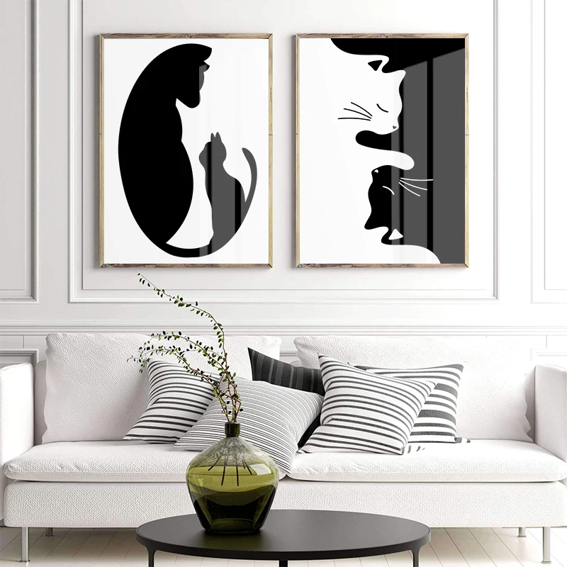 

Lovely Black Cat Canvas Painting Abstract Wall Art Nordic Poster and Print Minimalist Picture for Living Room Modern Home Decor