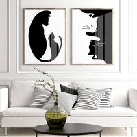 lovely black cat canvas painting abstract wall art nordic poster and print minimalist picture for living room modern home decor