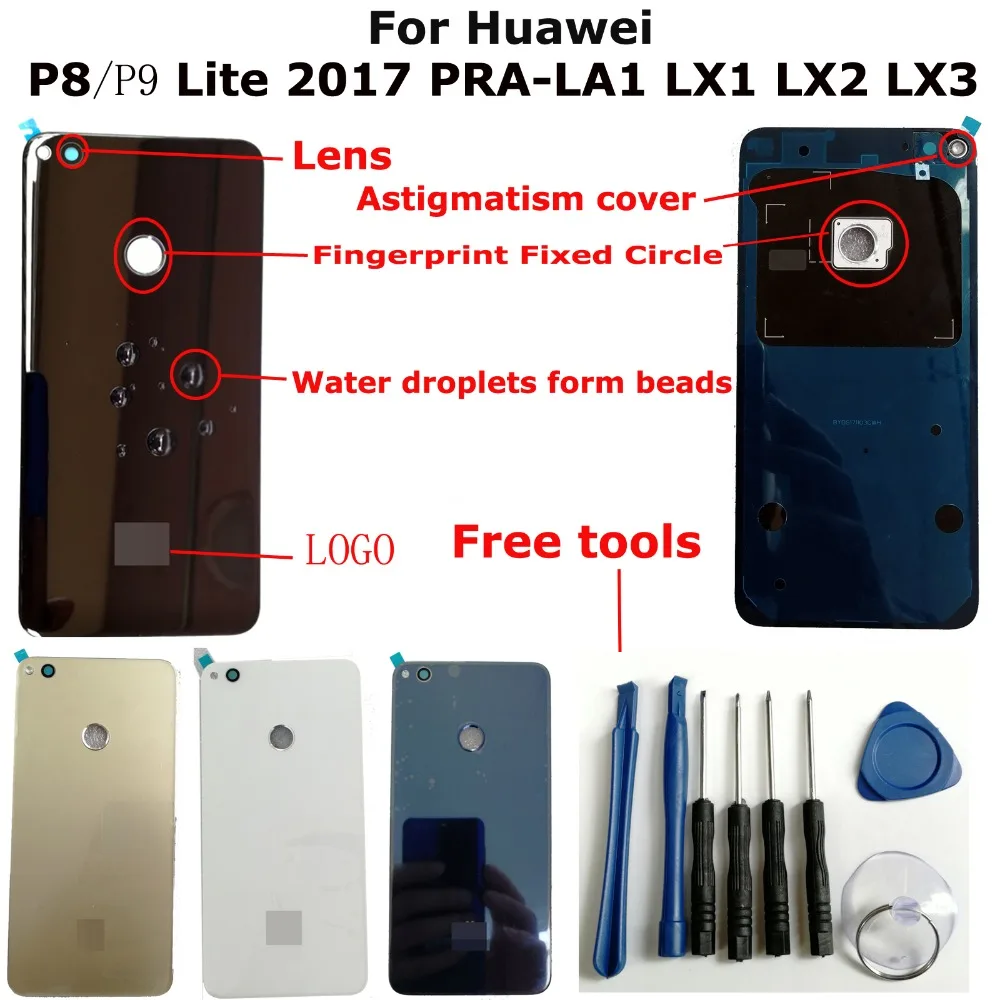 100% Orig New For Huawei P8 Lite 2017 / P9 Lite 2017 PRA-LA1 LX1 LX2 LX3 AL00 Glass Rear Back Door Housing Battery Door Cover