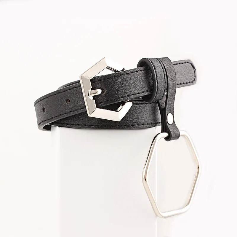 

Women Waist Belt Lovely Women's Big Ring Decorated Belts Female Hot Newest Design Fashion Gold Pin Buckle Solid PU Leather Strap