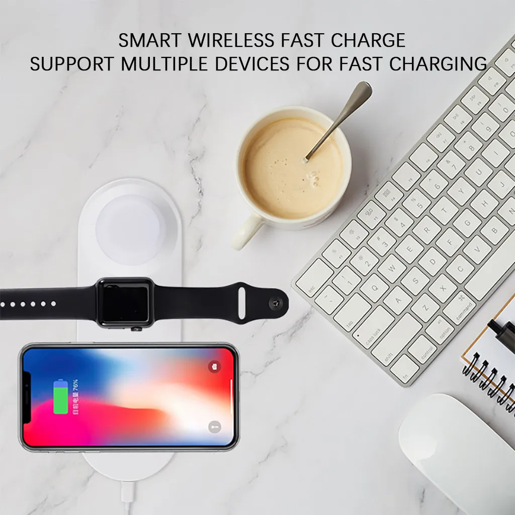 Ouhaobin 3 in1 10W Wireless Charger For iPhone 11 fast charging for I Watch Series 5 with LED Night Light | Мобильные телефоны и