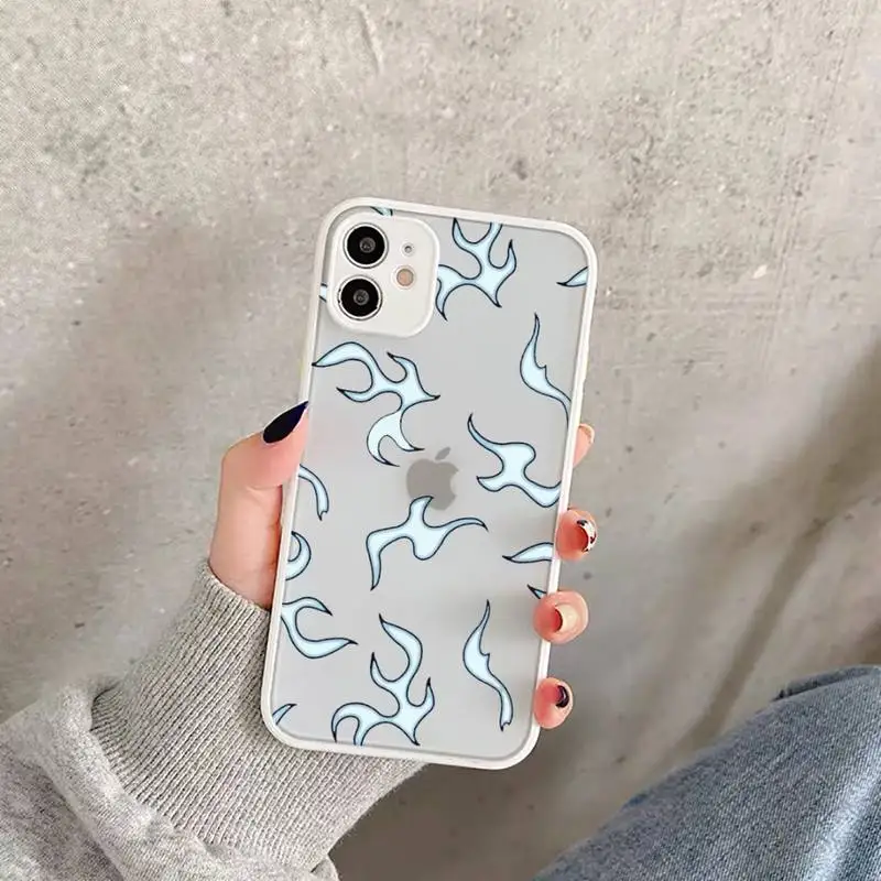 

Blue Flame Fire Phone Case For iPhone 12 11 Mini Pro XR XS Max 7 8 Plus X Matte transparent White Cover