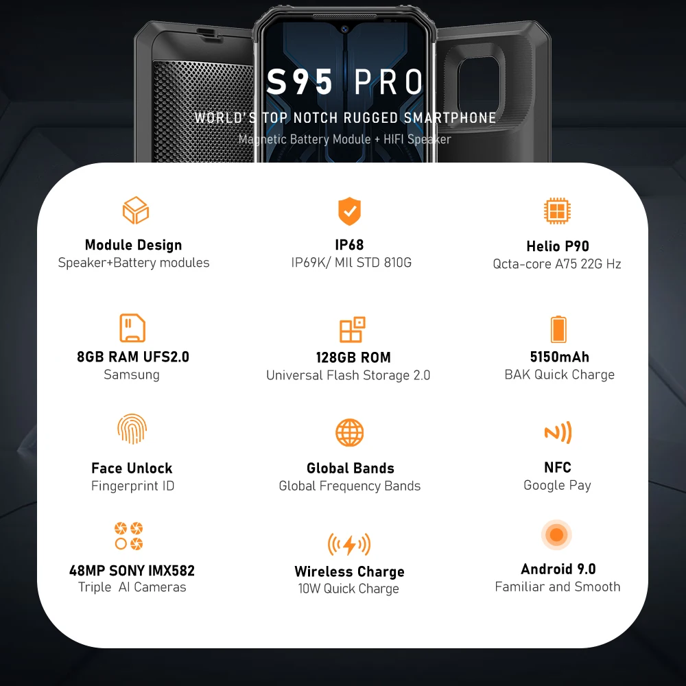 Смартфон Doogee S95 Pro 8 + 128/256 ГБ Android 9 0 Helio P90 5150 мА ч 48 16 Мп NFC OTG 4G | Мобильные телефоны и