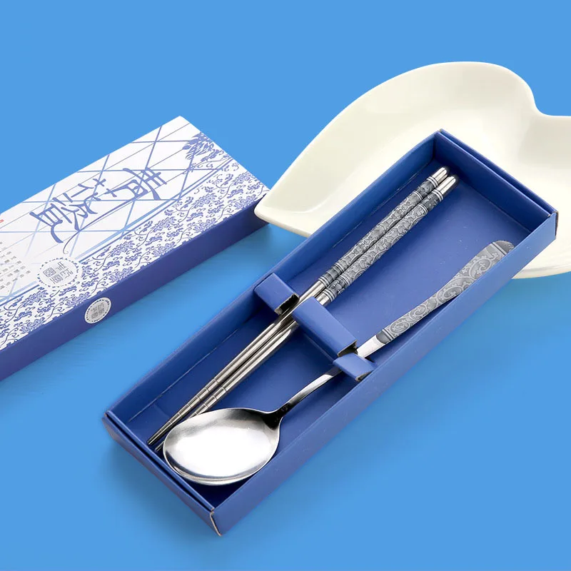 1 пара палочек для еды + ложка в китайском стиле из нержавеющей стали набор ложек с