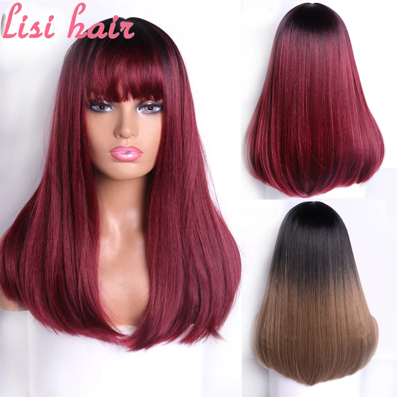 LISI HAIR Средний парик прямые волосы с челкой смешанные устойчивые к высоким