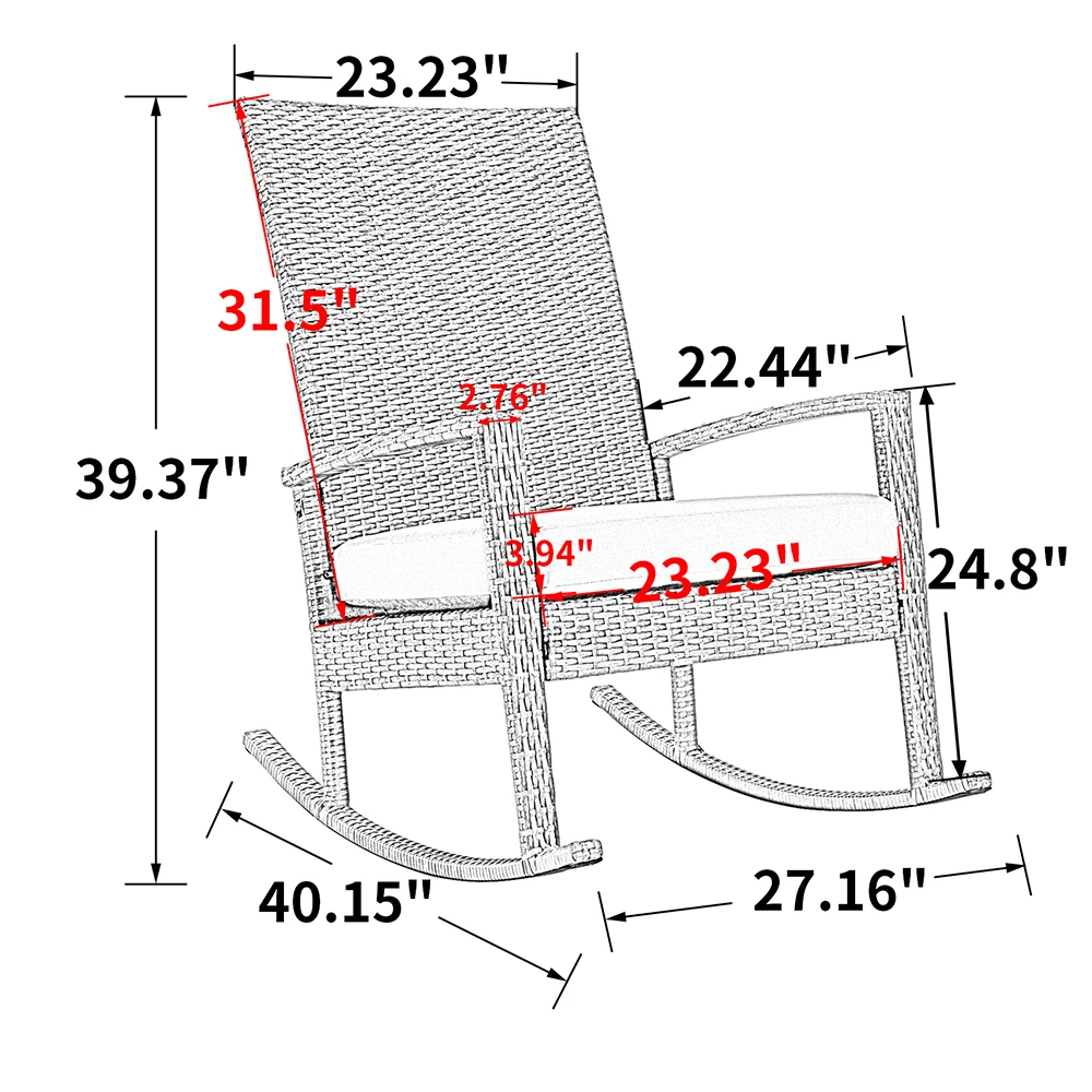 

Garden Rocking Rattan Chair Living Room Lounge Balcony with Anti-slip Pads Outdoor UV Protection Cloth Cushion Accent Seating