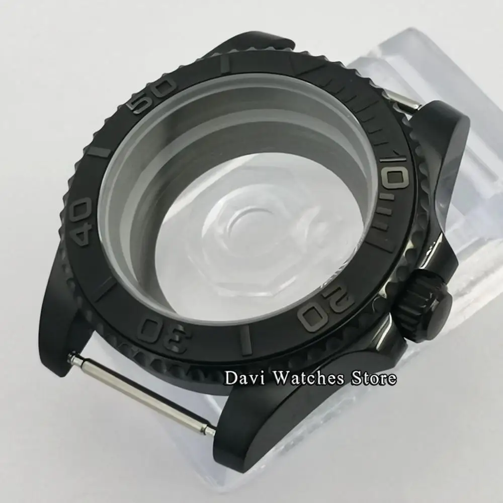 

Black PVD Watch Case Fit NH35 NH35A NH36 Movement Sapphire Glass Ceramic Bezel Seeing Through Backcover Case