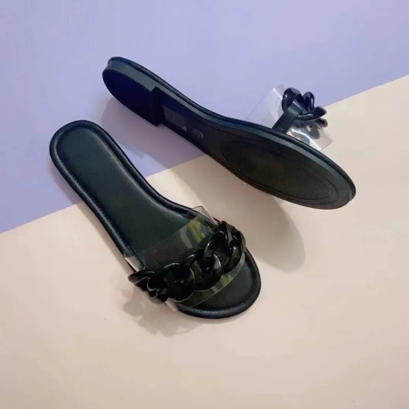 

Women's Sandals mujer 2021 summer Bohemia flat Beach Casual fslippers flip flop chain Buckle with candy color outdoor footwear