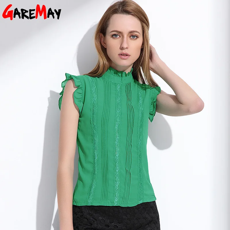 Женская шифоновая блузка без рукавов топы женская летняя с грибковым воротником