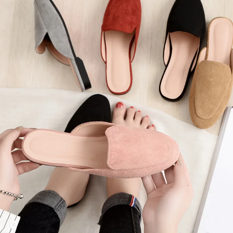 Women's Spring Autumn Flat Slippers Ladies Outdoor Casual Mules Shoes Female Luxury Lazy Fashion Slides Pointed Non-Slip Sandals