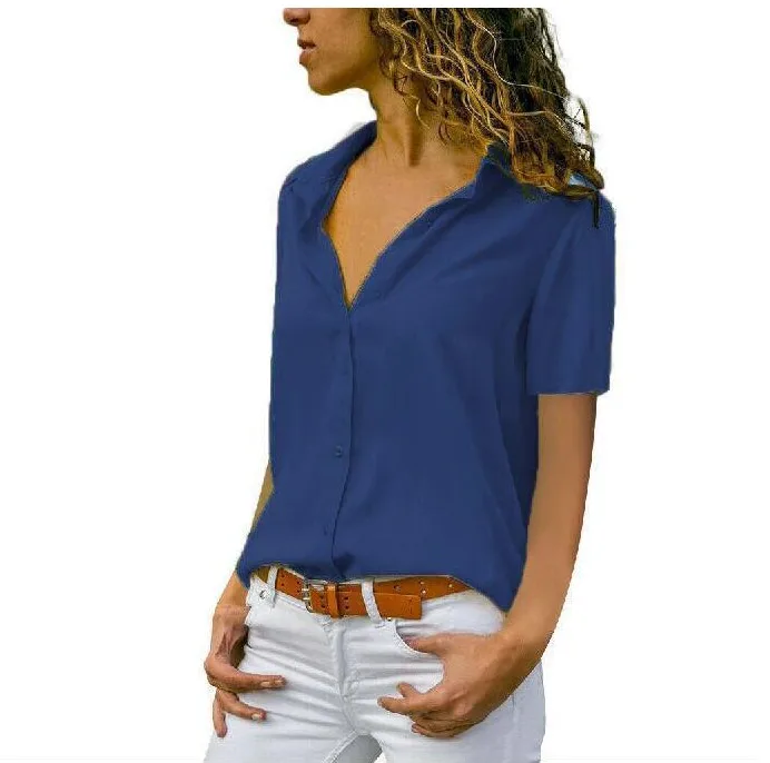 Однотонная женская рубашка Повседневная шифоновая блузка с длинным рукавом