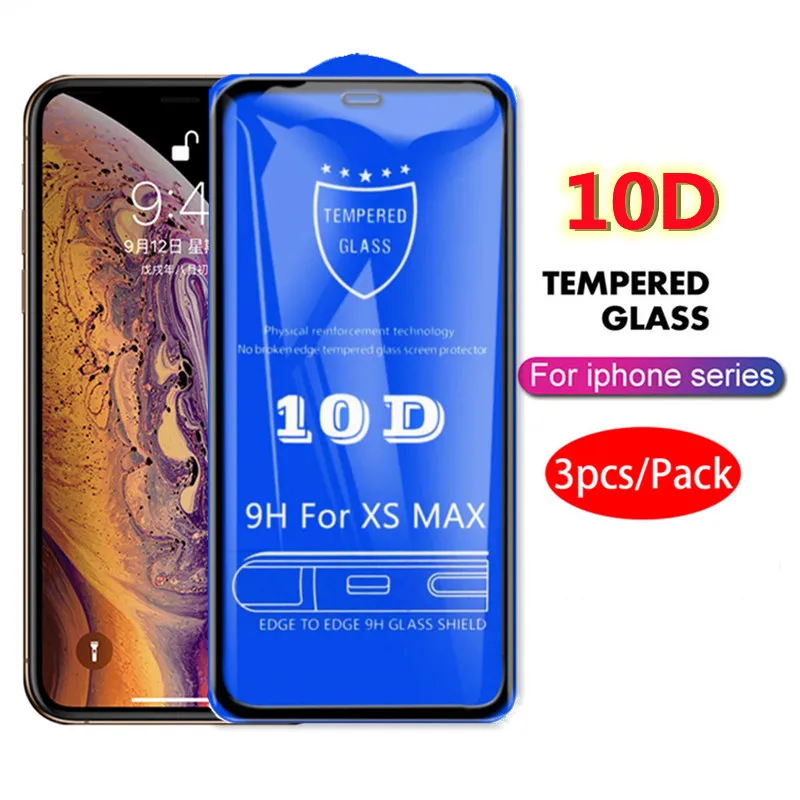 

10D 3 шт. закаленное стекло для iPhone 13 12 11 Pro Max Mini, Защита экрана для iPhone X XR XS Max 6 S 7 8 Plus, стекло с полным покрытием