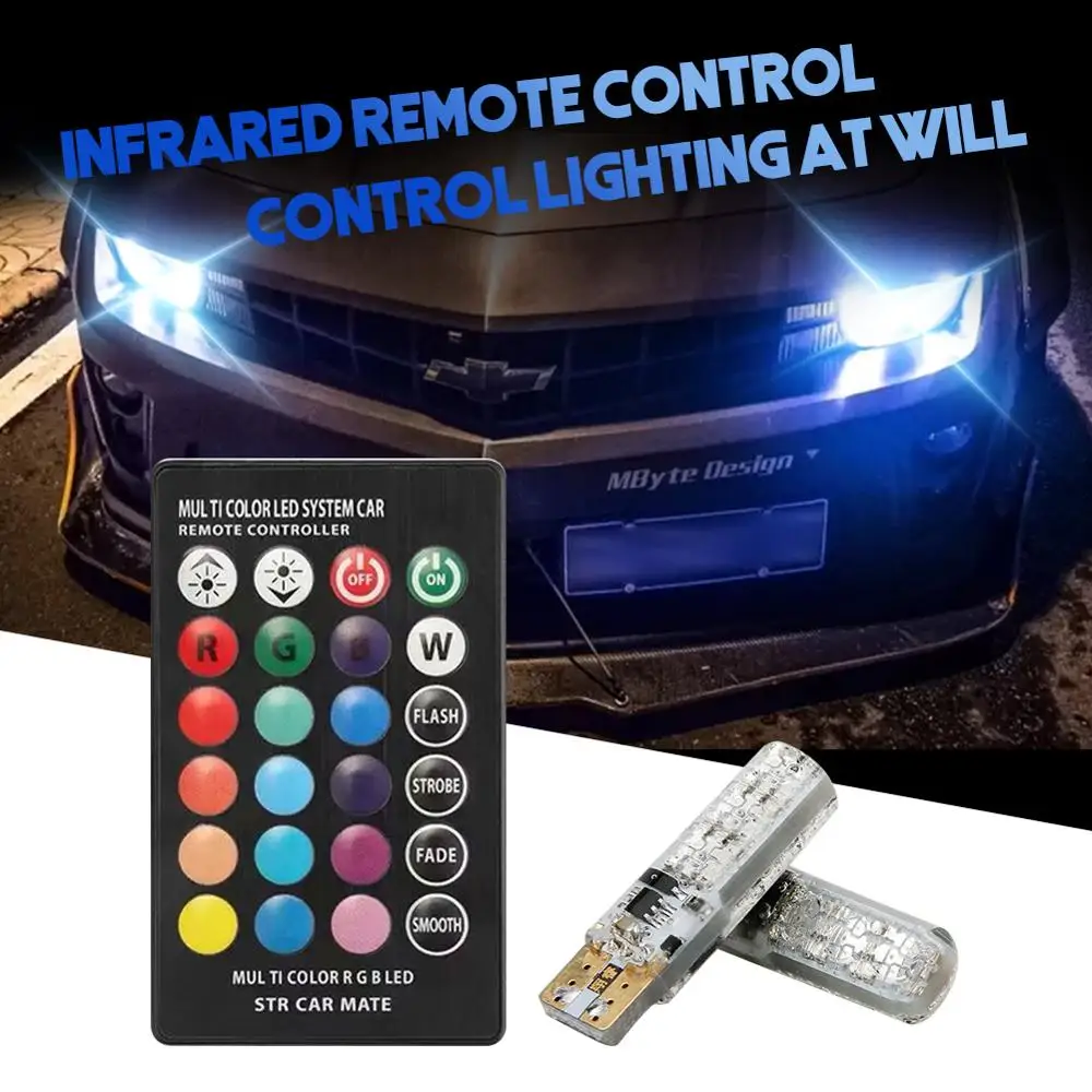 

2Pcs New T10 Waterproof W5W 501 Car Wedge Side Light Bulb-6SMD 5050 RGB 7 Color LED Remote Control