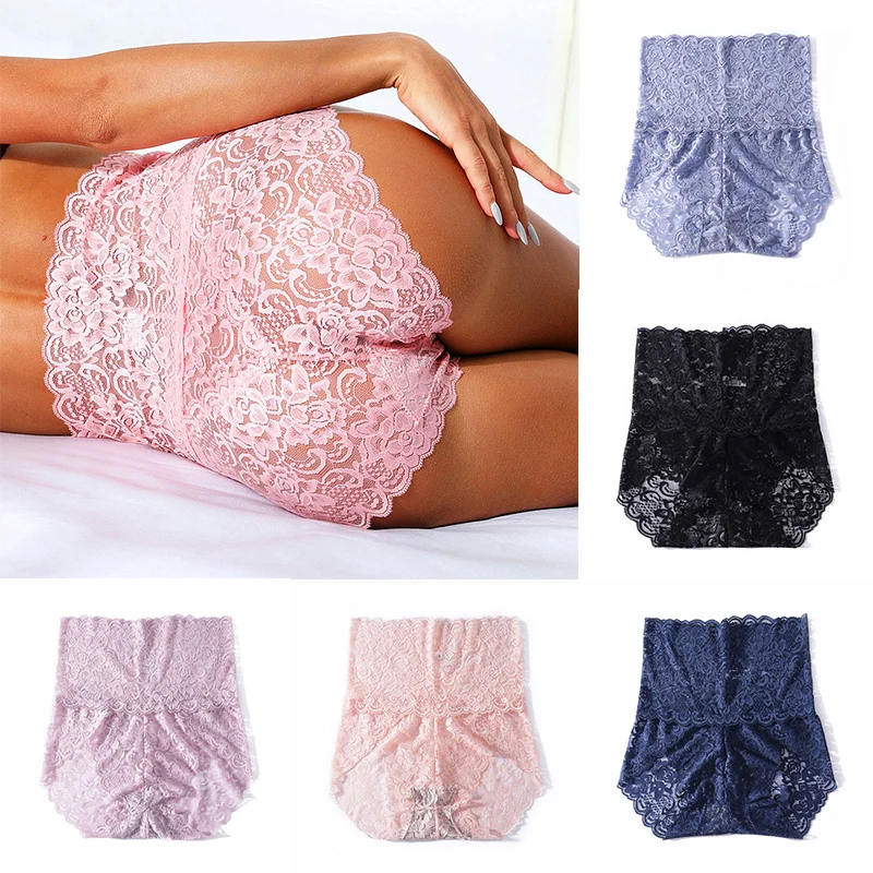 

Floral Lace Panties Seamless Lingerie See Through High Waist Pantys Soild Color Sexy Briefs Fashion Underwear Women Underpants