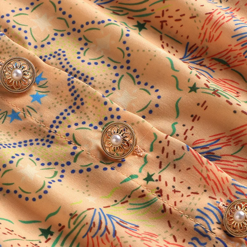 

High Quality Summer Fashion Runway Short Sleeve Vintage Print 100% Cotton Dresses for Women 2021 Shirt Collar Aline Midi Vestido