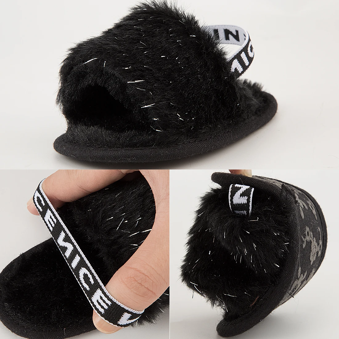 Обувь для маленьких девочек KIDSUN пушистые черные Нескользящие туфли на мягкой