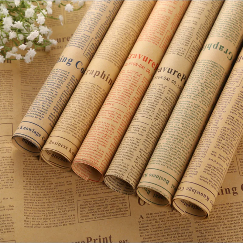 

Florist gift flower package flower paper British vintage English newspaper package flower paper kraft paper material50*70cm/20